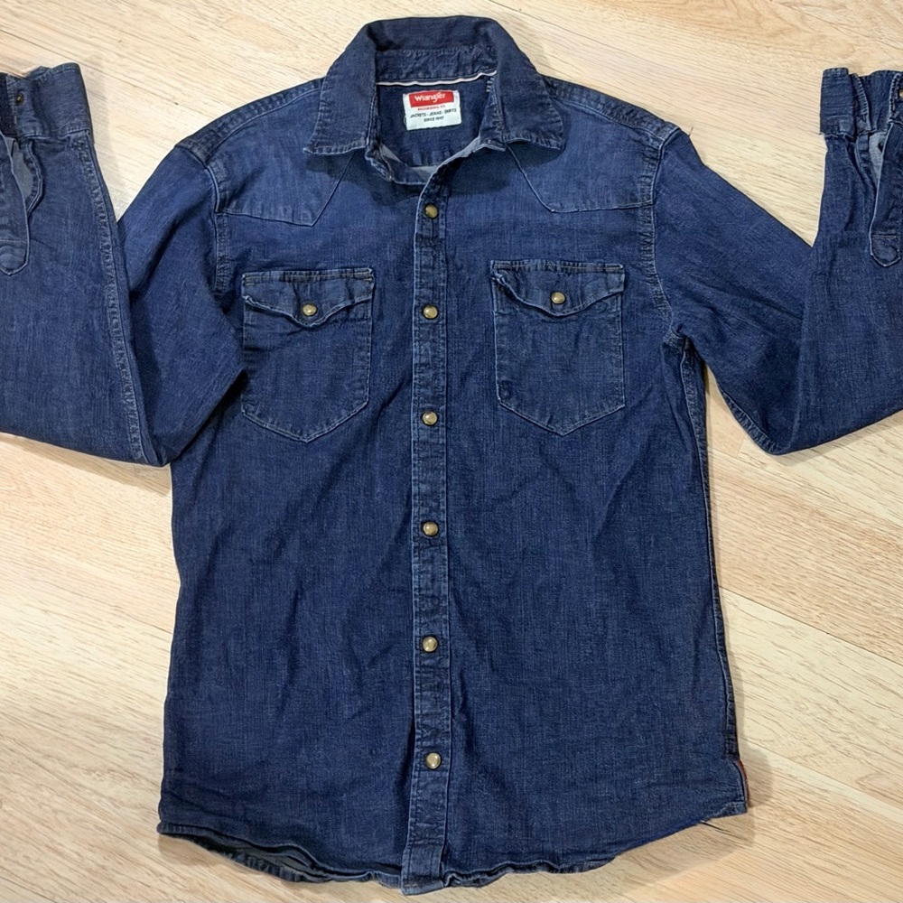 Wrangler Dark Blue Denim Button-Front Western Shirt